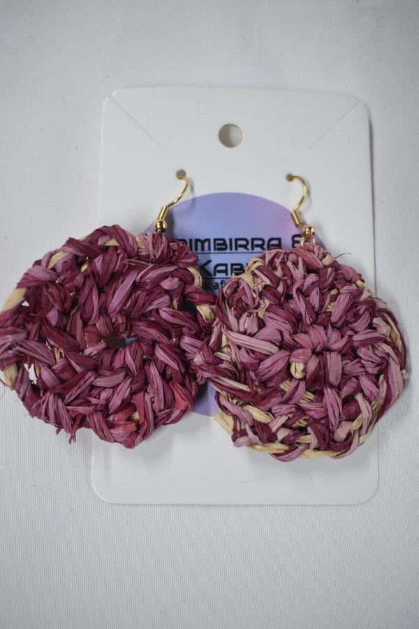 Round Disc Raffia Earrings - Pink & Purple Mix