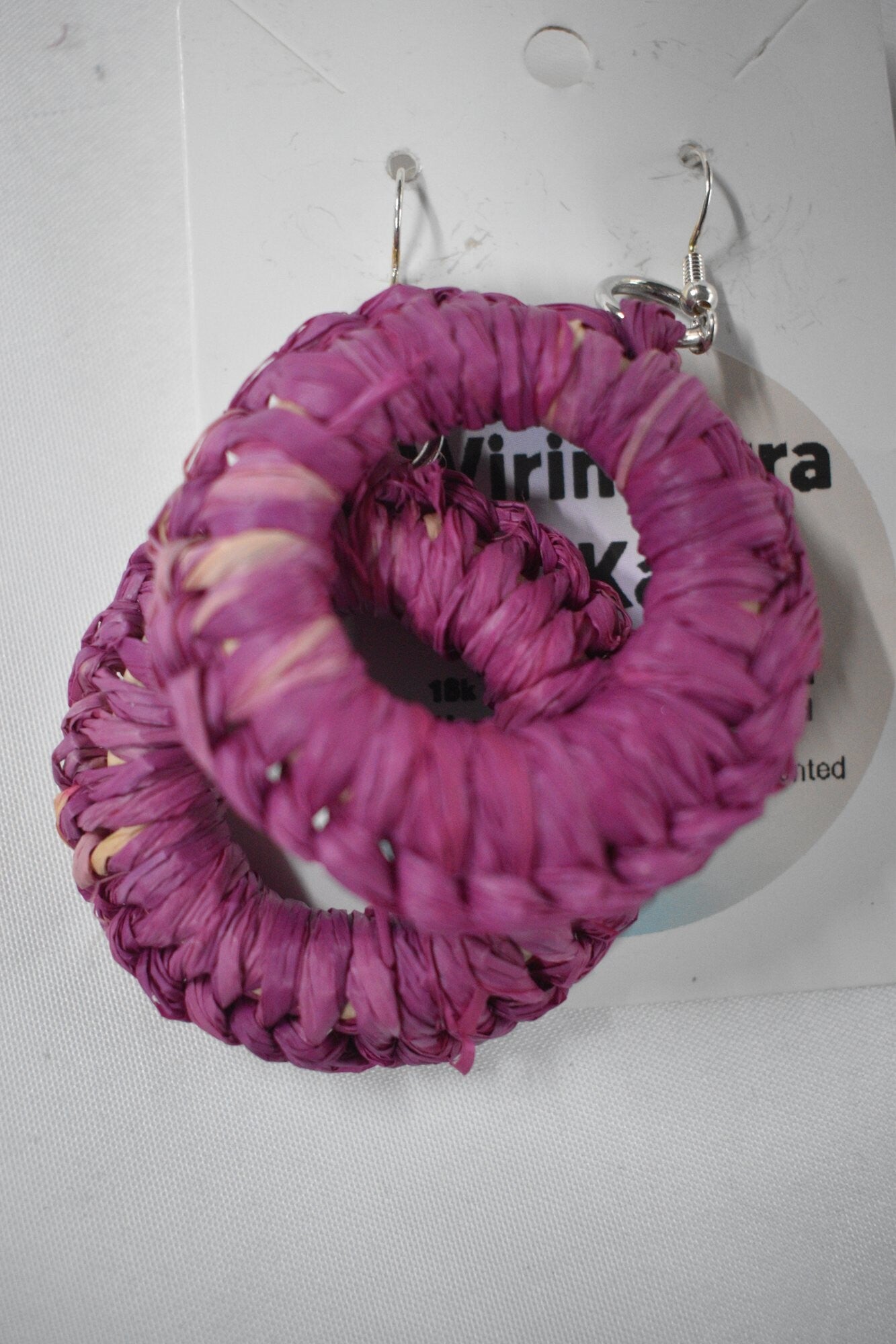Large Round Hoop Raffia Earrings - Pink & Magenta