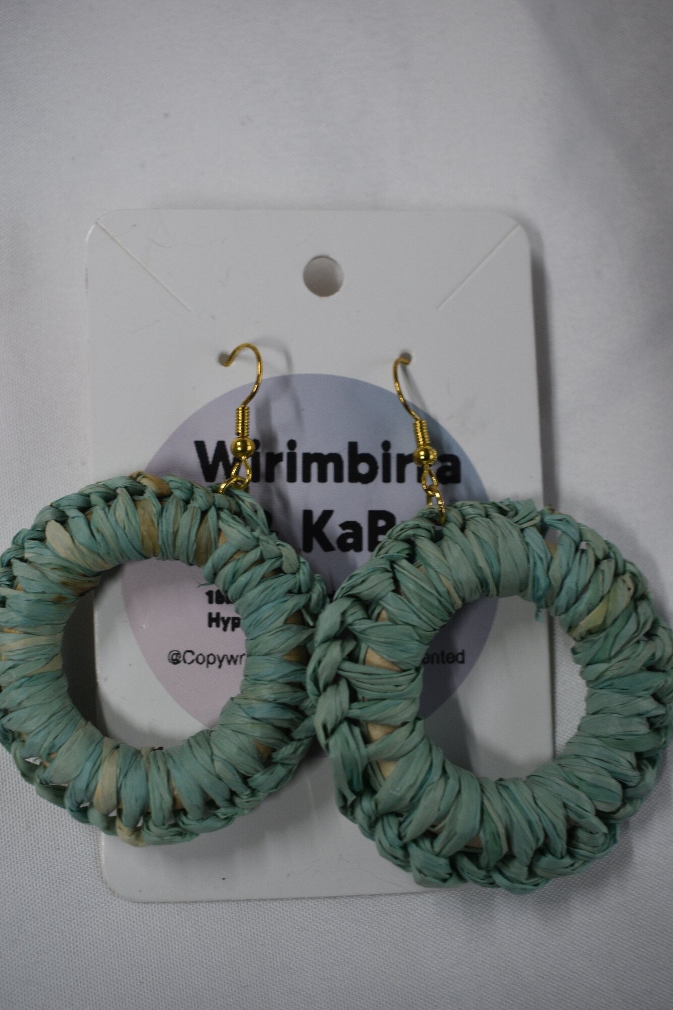 Large Round Hoop Raffia Earrings - Sage Green