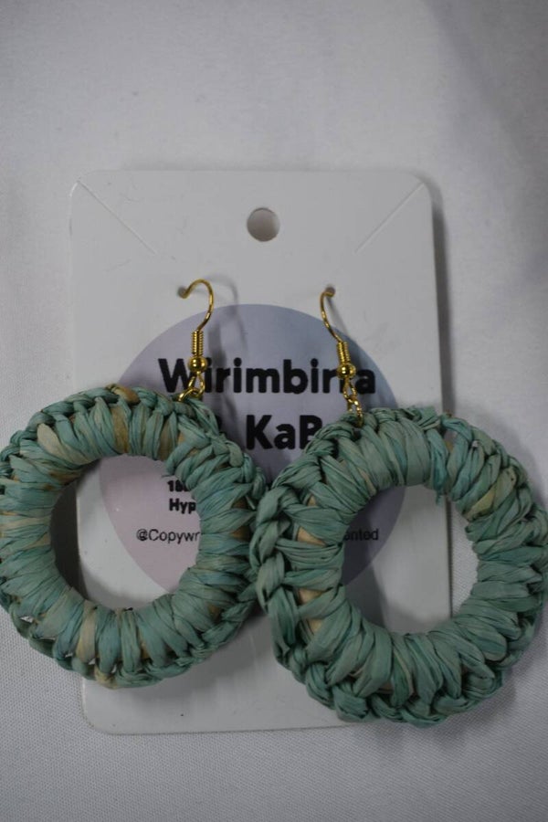 Large Round Hoop Raffia Earrings - Sage Green