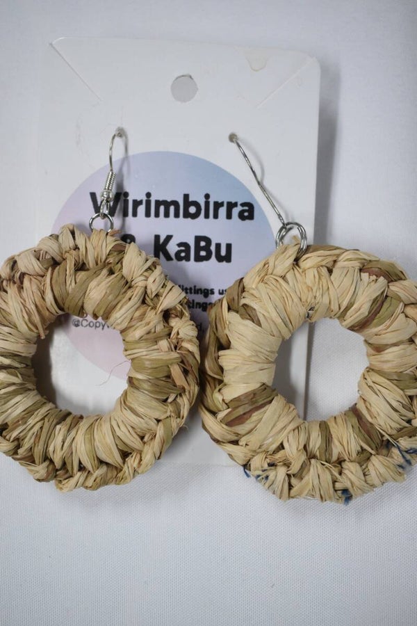 Large Round Hoop Raffia Earrings - Natural & Tan