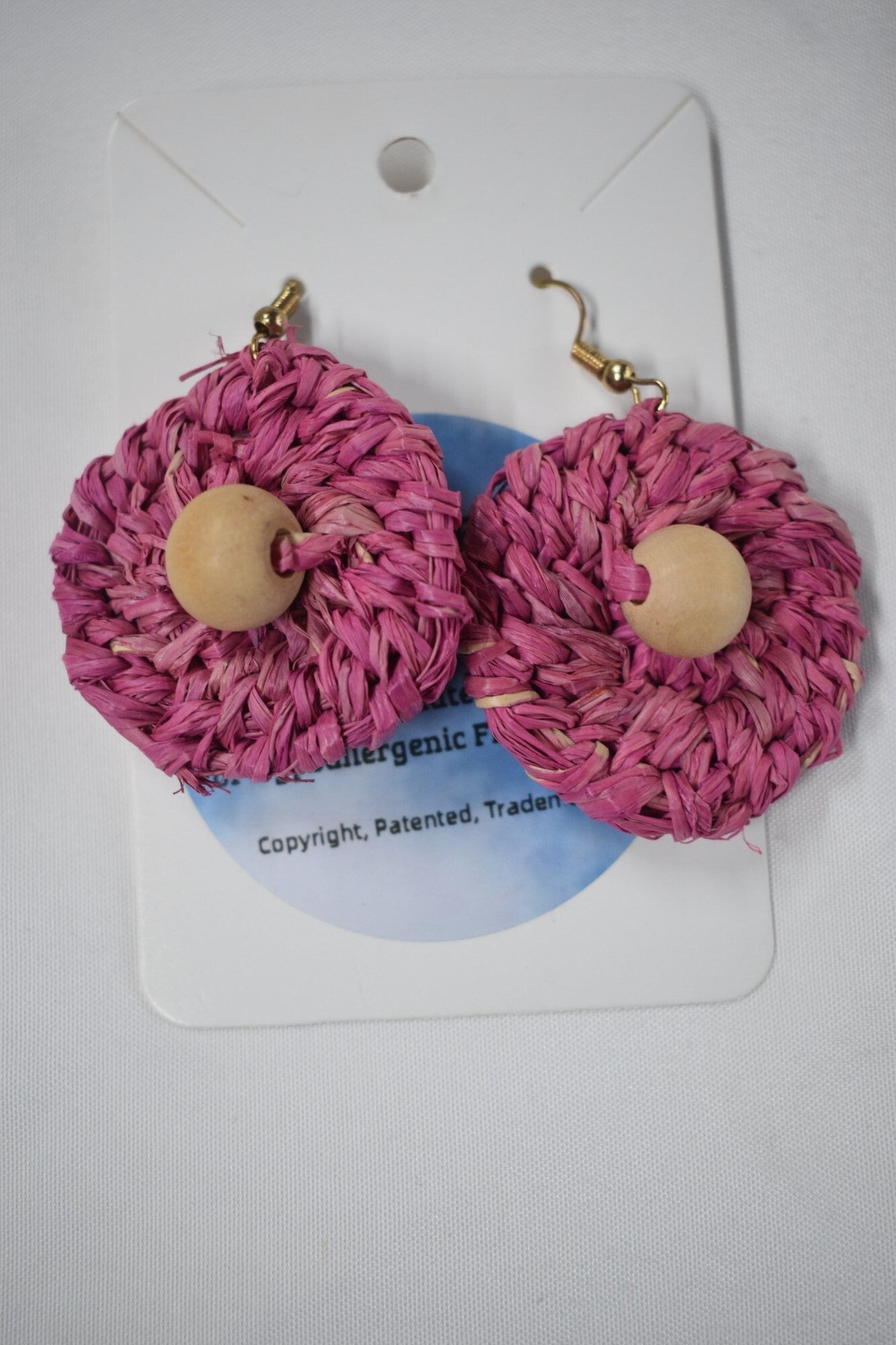 Round Disc Raffia Earrings - Pink