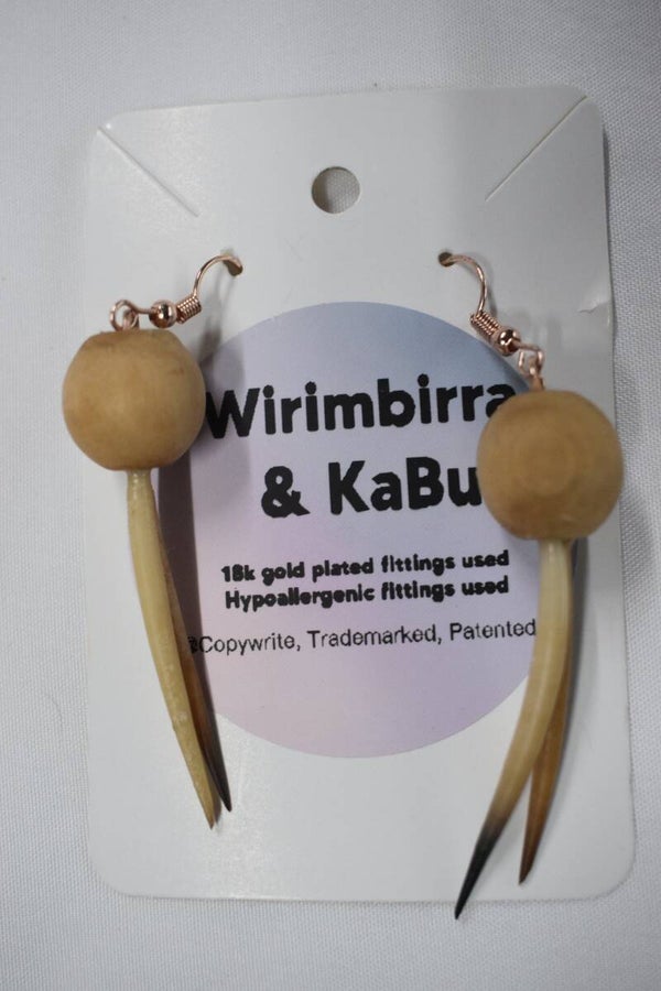 Echidna Quill And Wooden Bead Earrings - Natural