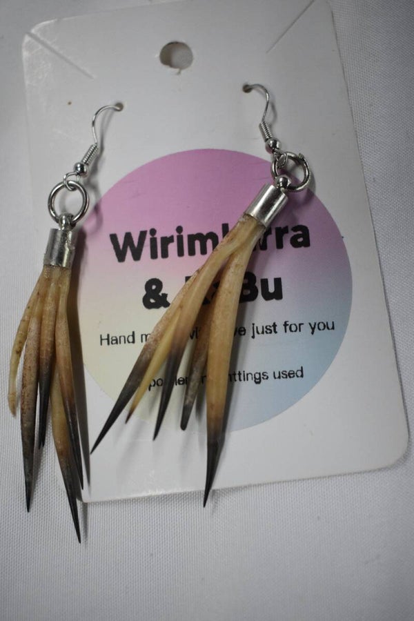 Echidna Quill Cluster Earrings - Natural Cream & Brown