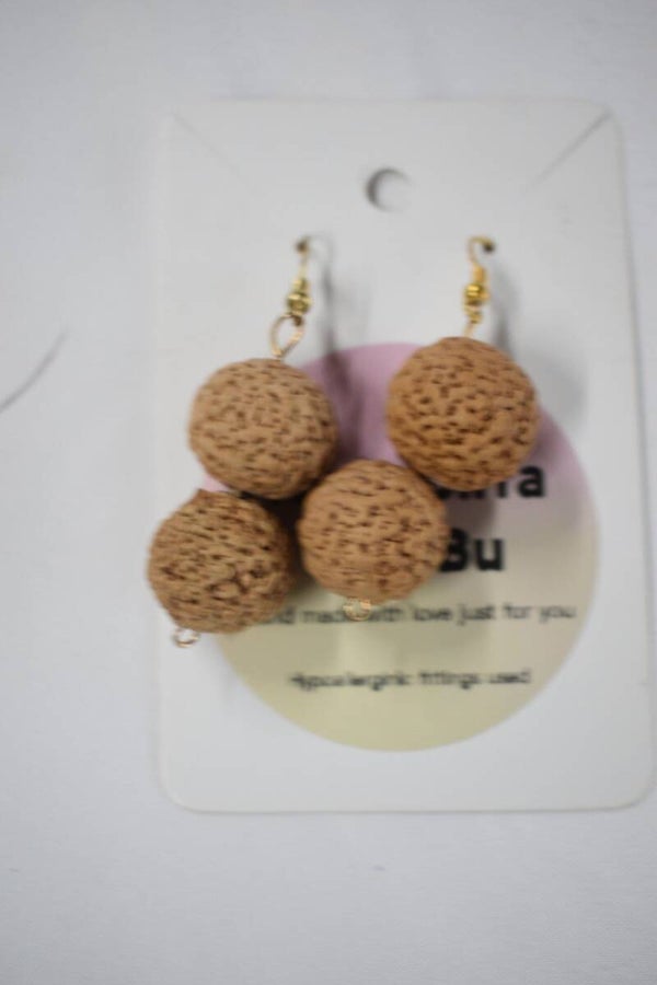 Stacked Round Beads Beaded Earrings - Tan Textured Beads