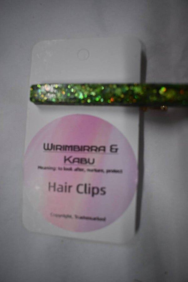 Long Bar Hair Clip - Green Glitter