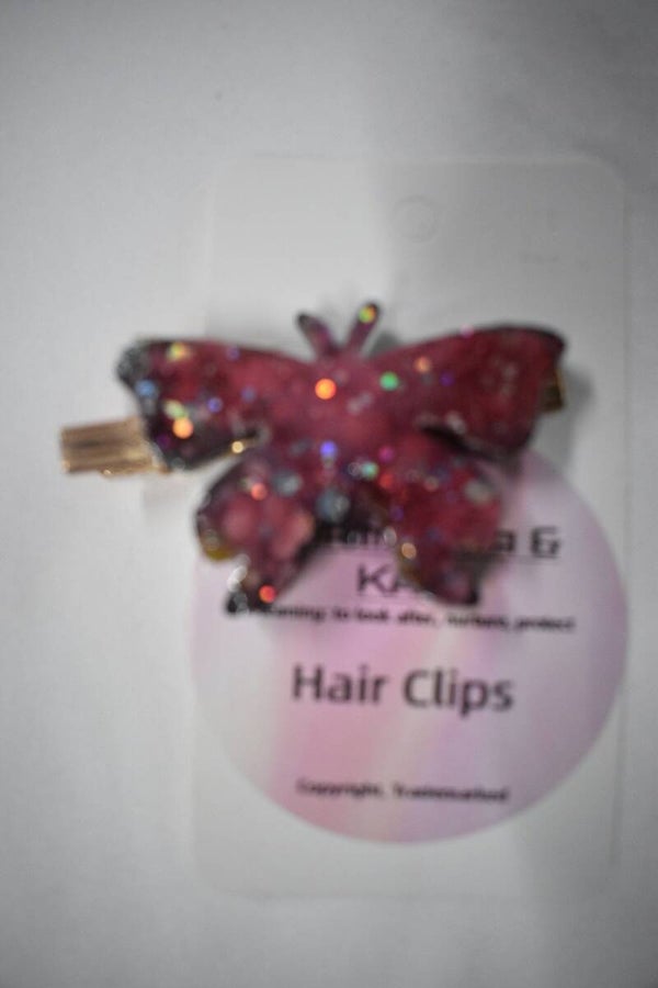 Butterfly Hair Clip - Pink Glitter