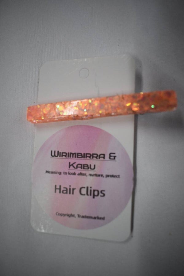 Long Bar Hair Clip - Orange & Coral Glitter