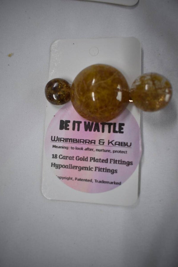 Two Round Beads Hair Clip - Amber & Gold