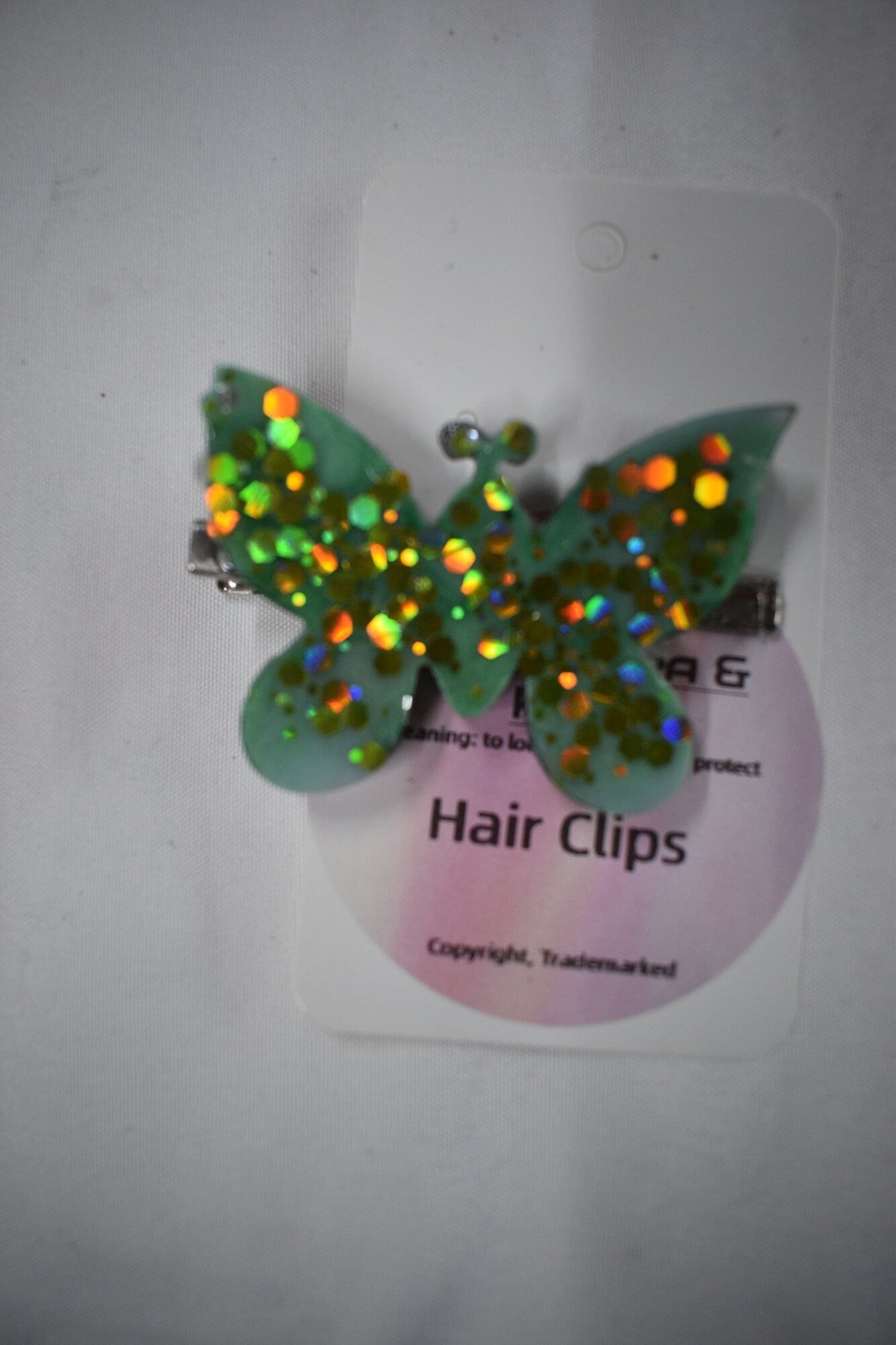 Butterfly Hair Clip - Green Glitter
