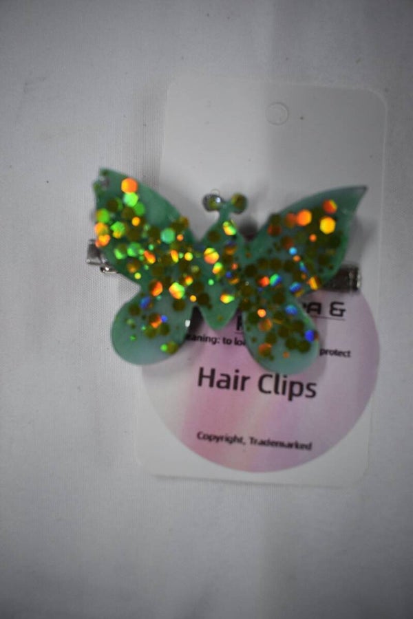 Butterfly Hair Clip - Green Glitter