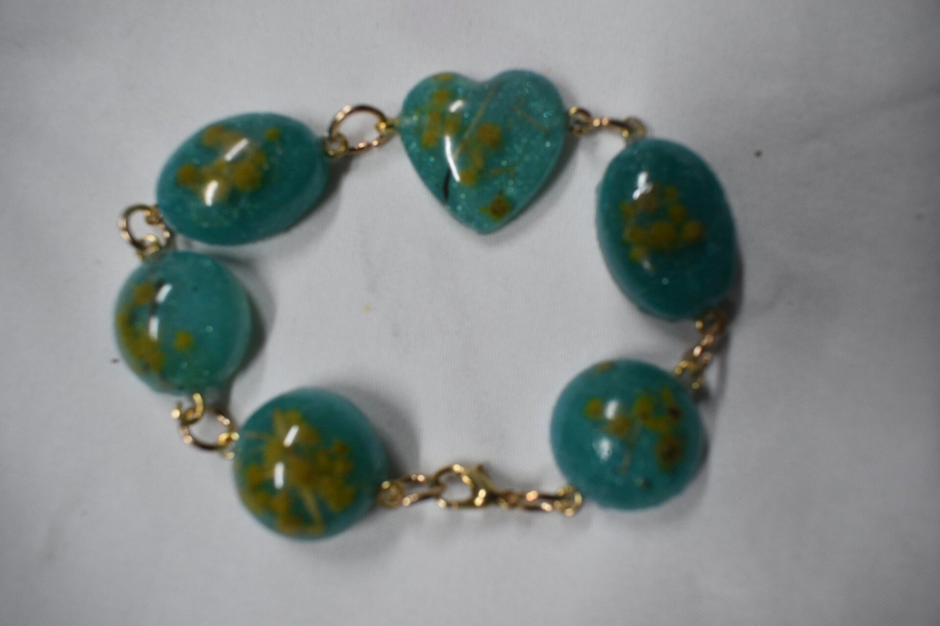Oval Beads & Heart Bracelet - Teal