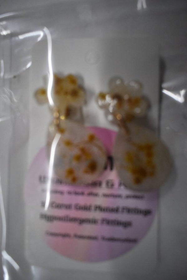 Be It Wattle Teardrop & Flower-Bead Dangle Earrings - Cream