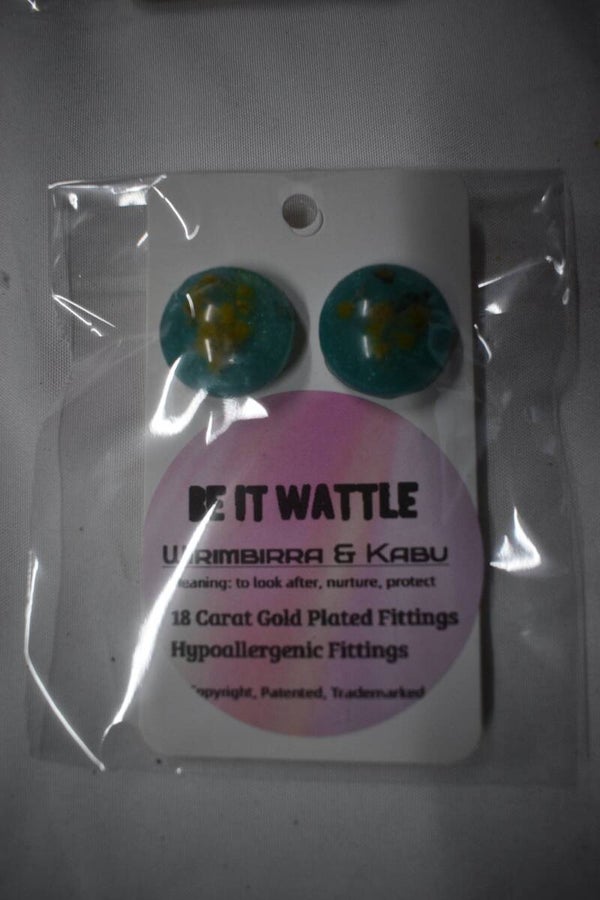 Round Stud Resin Earrings - Teal