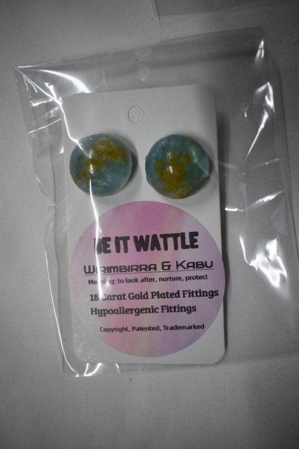 Round Stud Resin Earrings - Teal