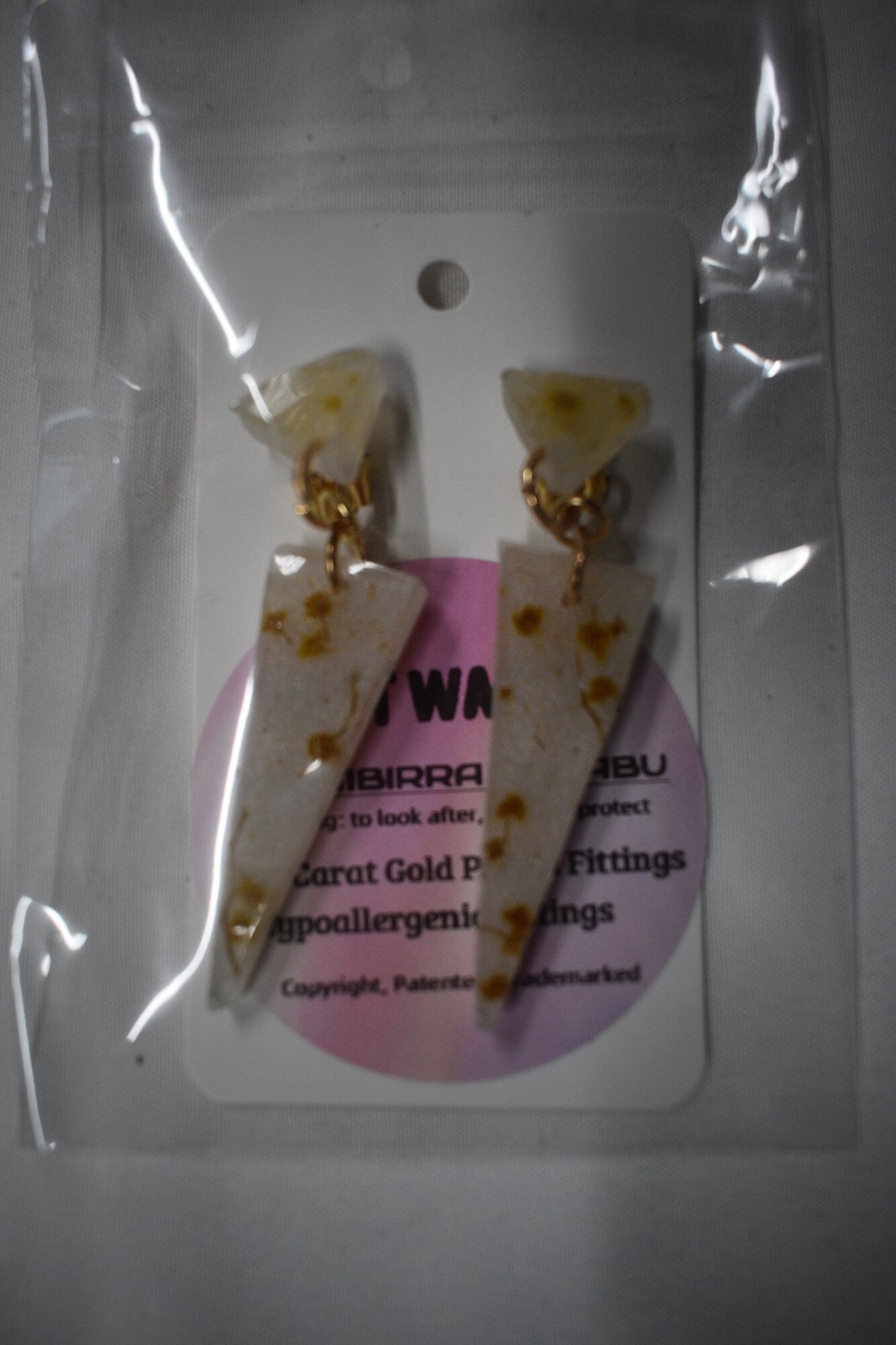 Be It Wattle Long Triangle Dangle With Small Triangle Earrings - White & Cream