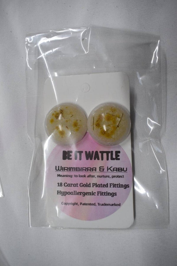 Be It Wattle Round Dome Stud Earrings - White & Cream