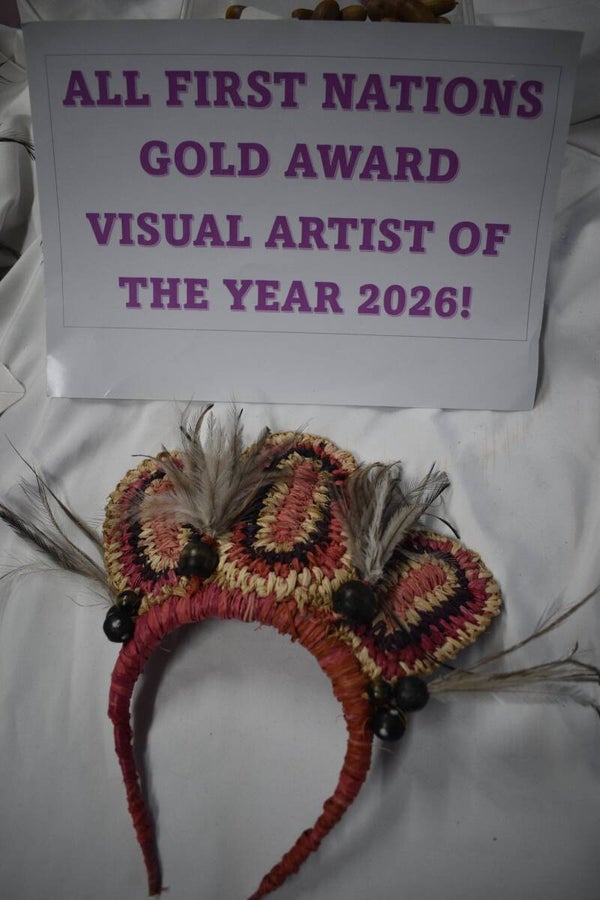 Raffia Headband With Feather And Bead Trim Headpiece - Red & Pink Raffia