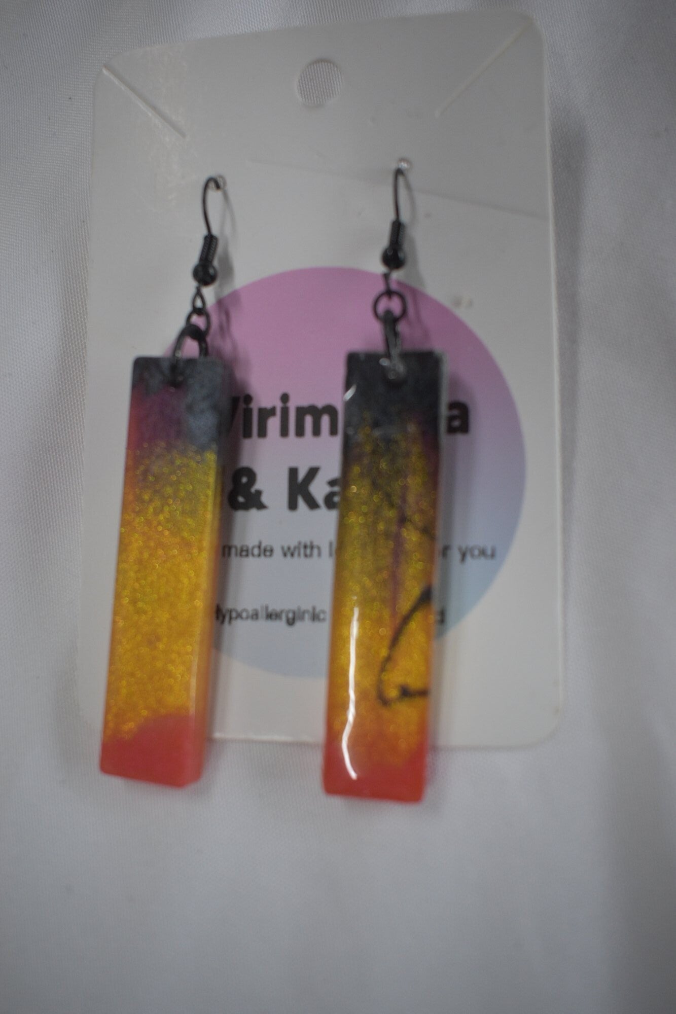 Rectangle Resin Earrings - Orange, Gold Glitter & Black