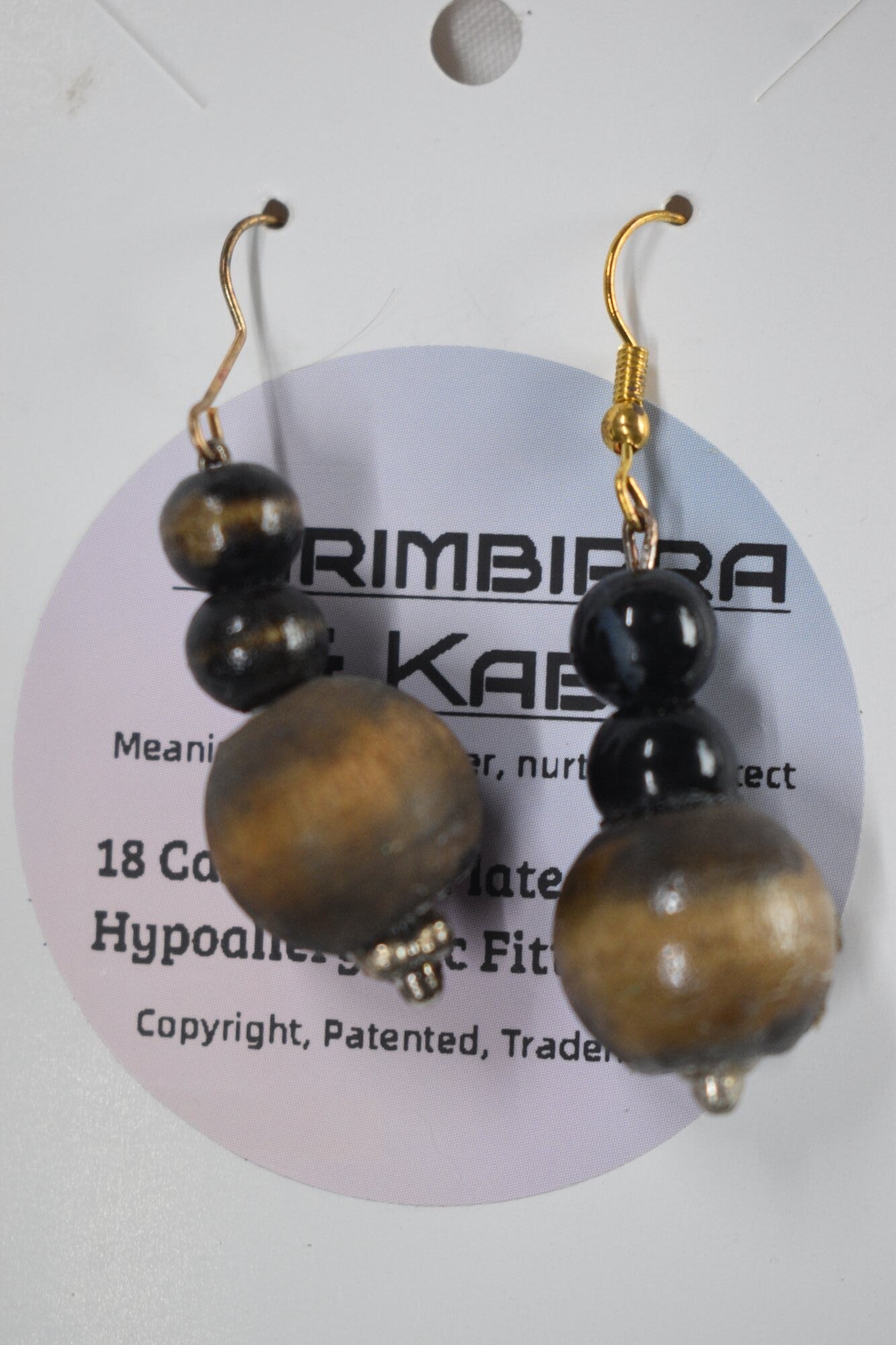 Cultural Jewellery - Round Bead Drop Beaded Earrings - Brown & Gold Tiger-Eye Look