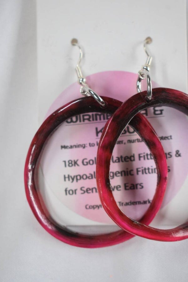 Large Oval Hoop Resin Earrings - Red & Black