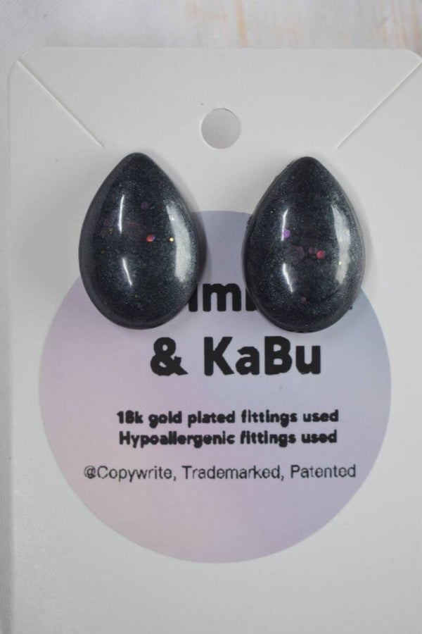 Teardrop Stud Resin Earrings - Charcoal Glitter