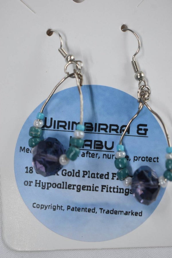 Wire Hoop With Beads Beaded Earrings - Purple Faceted Bead