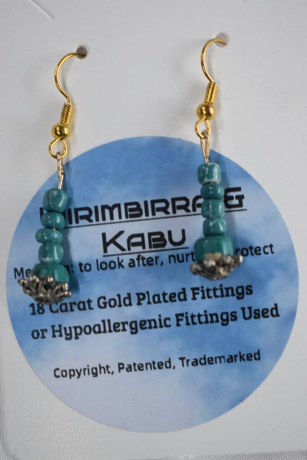 Beaded Drop Beaded Earrings - Teal Seed Beads