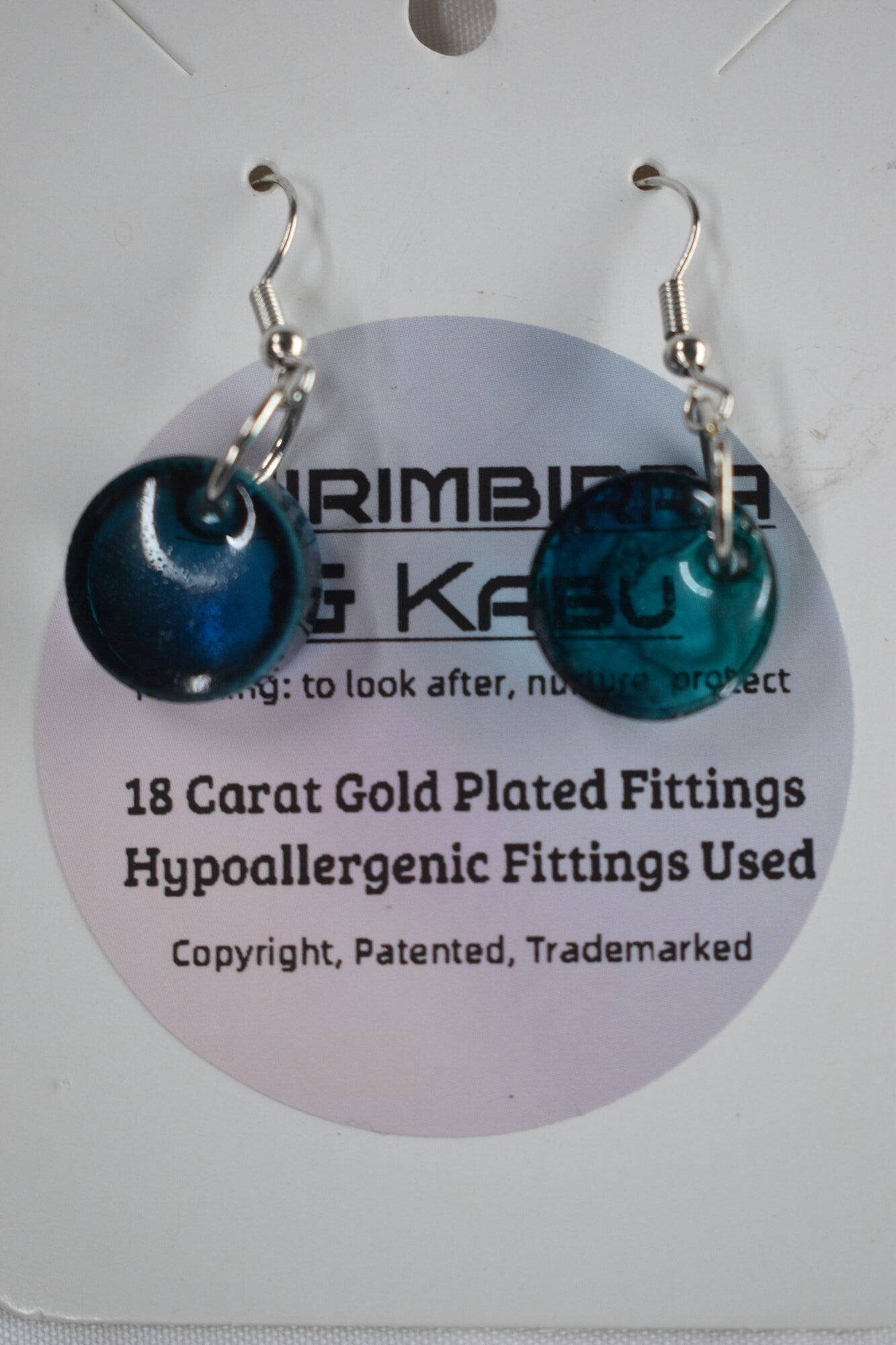 Round Glass Disc Beaded Earrings - Teal & Blue