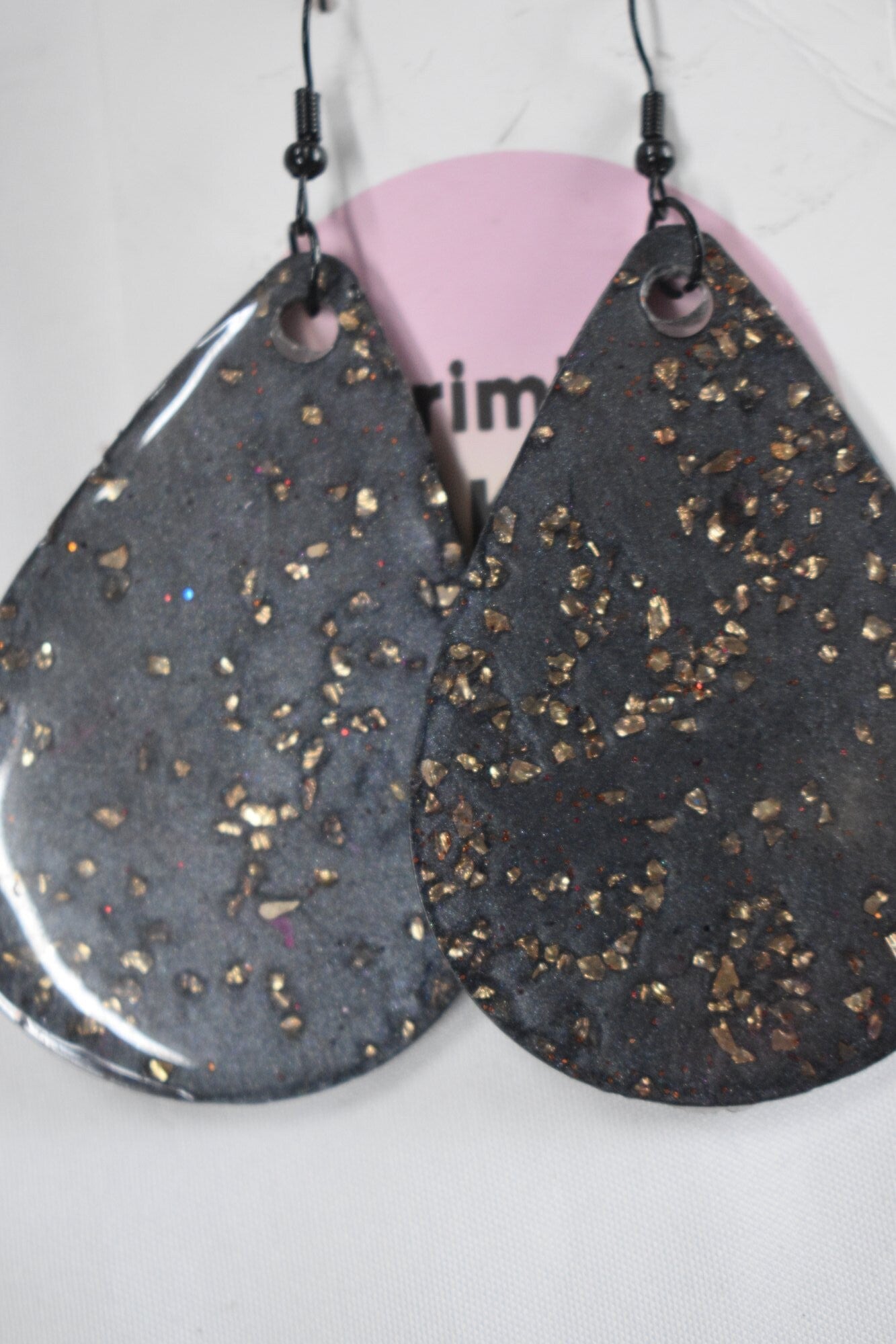 Large Teardrop Resin Earrings - Charcoal