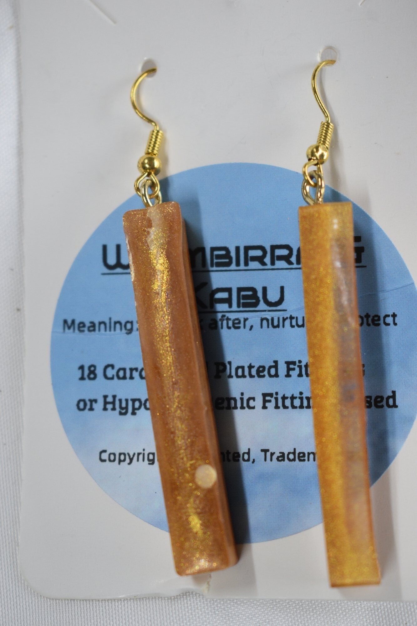 Long Rectangle Bar Resin Earrings - Amber & Gold