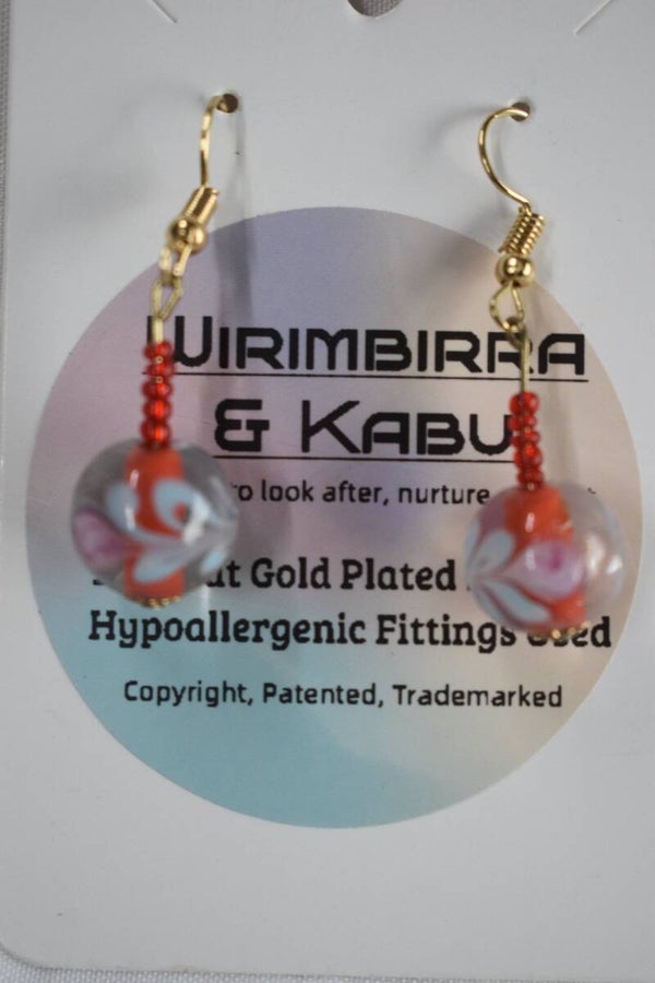 Glass Bead Drop Beaded Earrings - Red Seed Beads