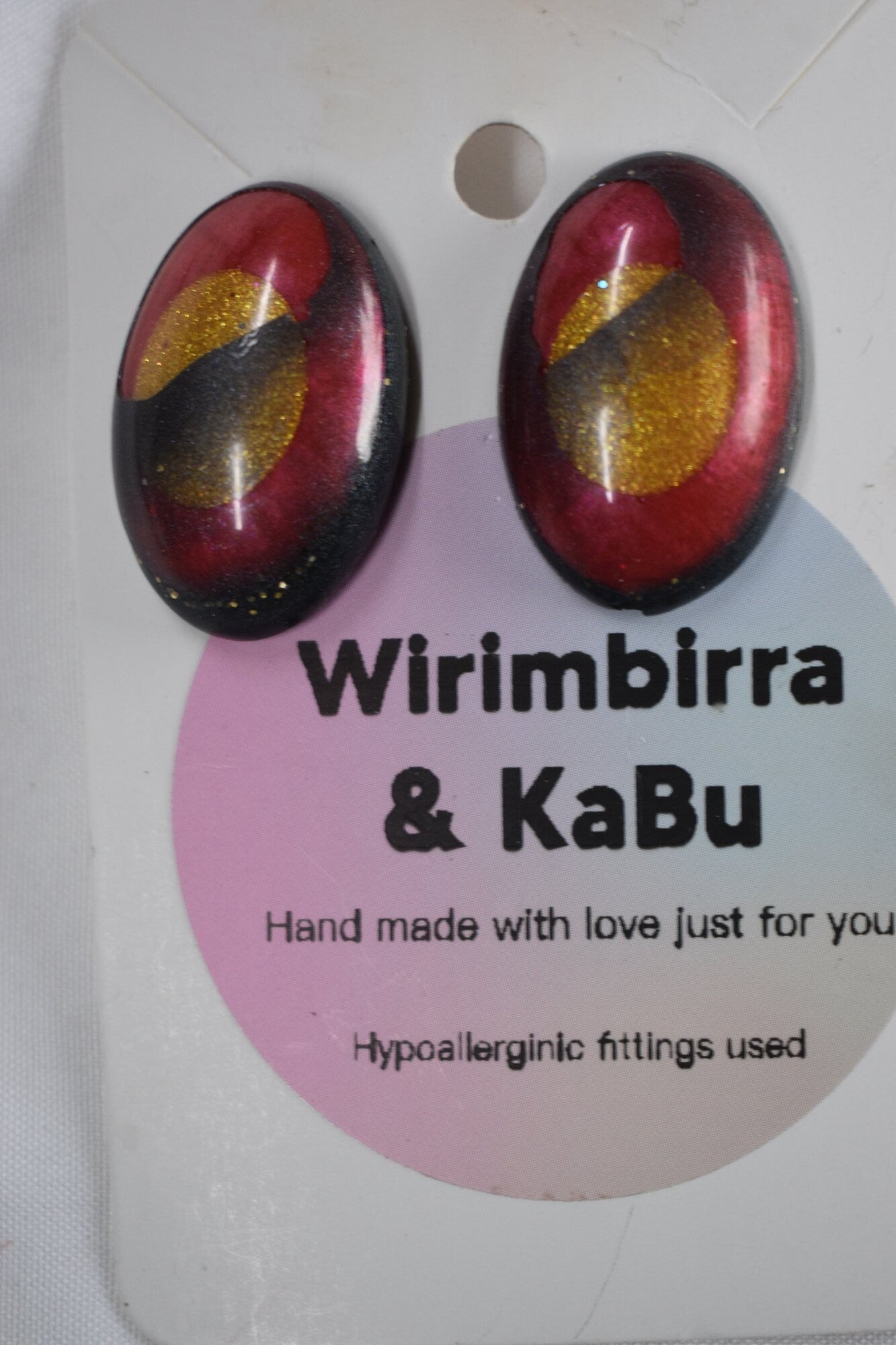 Oval Resin Earrings - Red, Gold & Black