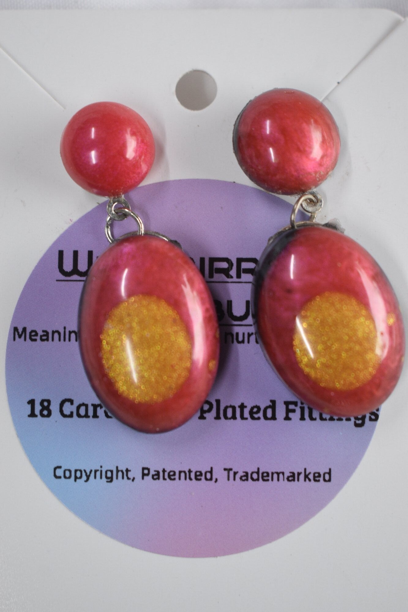 Oval Dangle With Round Stud Combo Resin Earrings - Red, Gold & Black