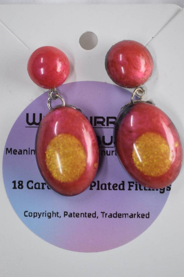 Oval Dangle With Round Stud Combo Resin Earrings - Red, Gold & Black