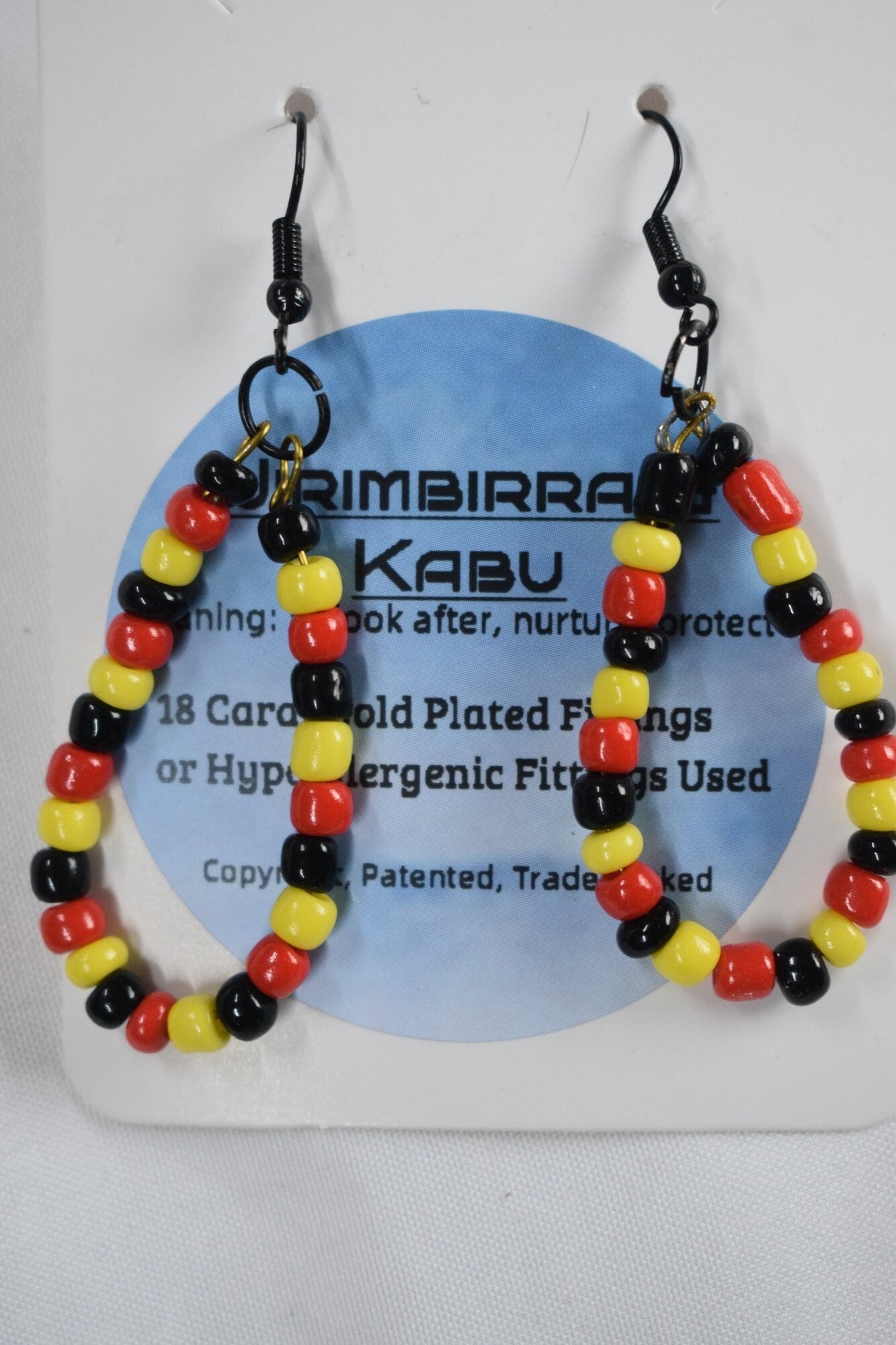 Loop Hoop Beaded Earrings - Red, Yellow & Black Seed Beads