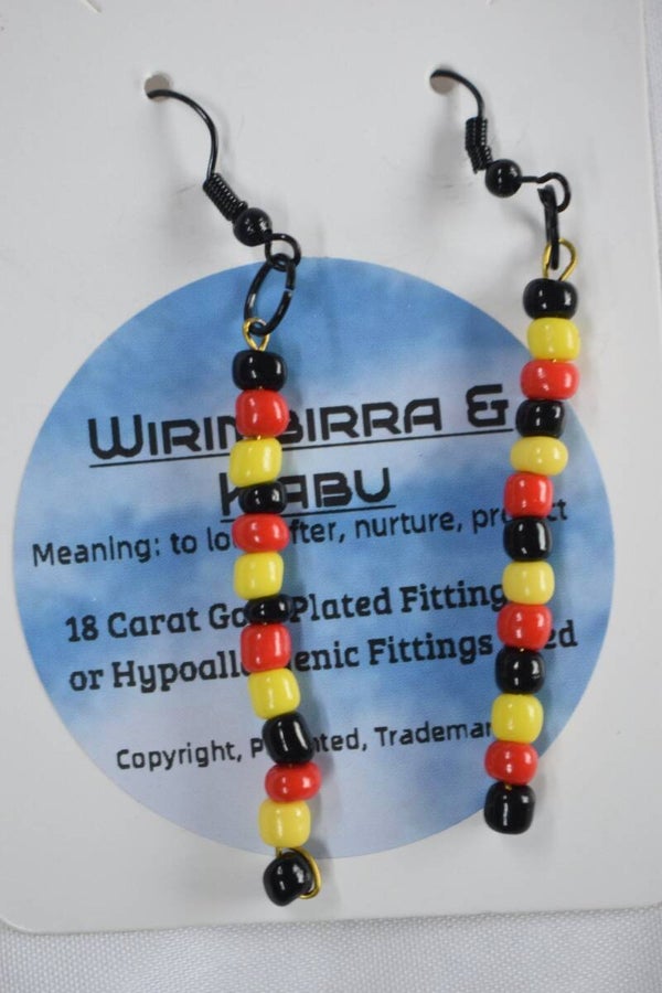 Straight Bead Drop Beaded Earrings - Red, Yellow & Black Seed Beads