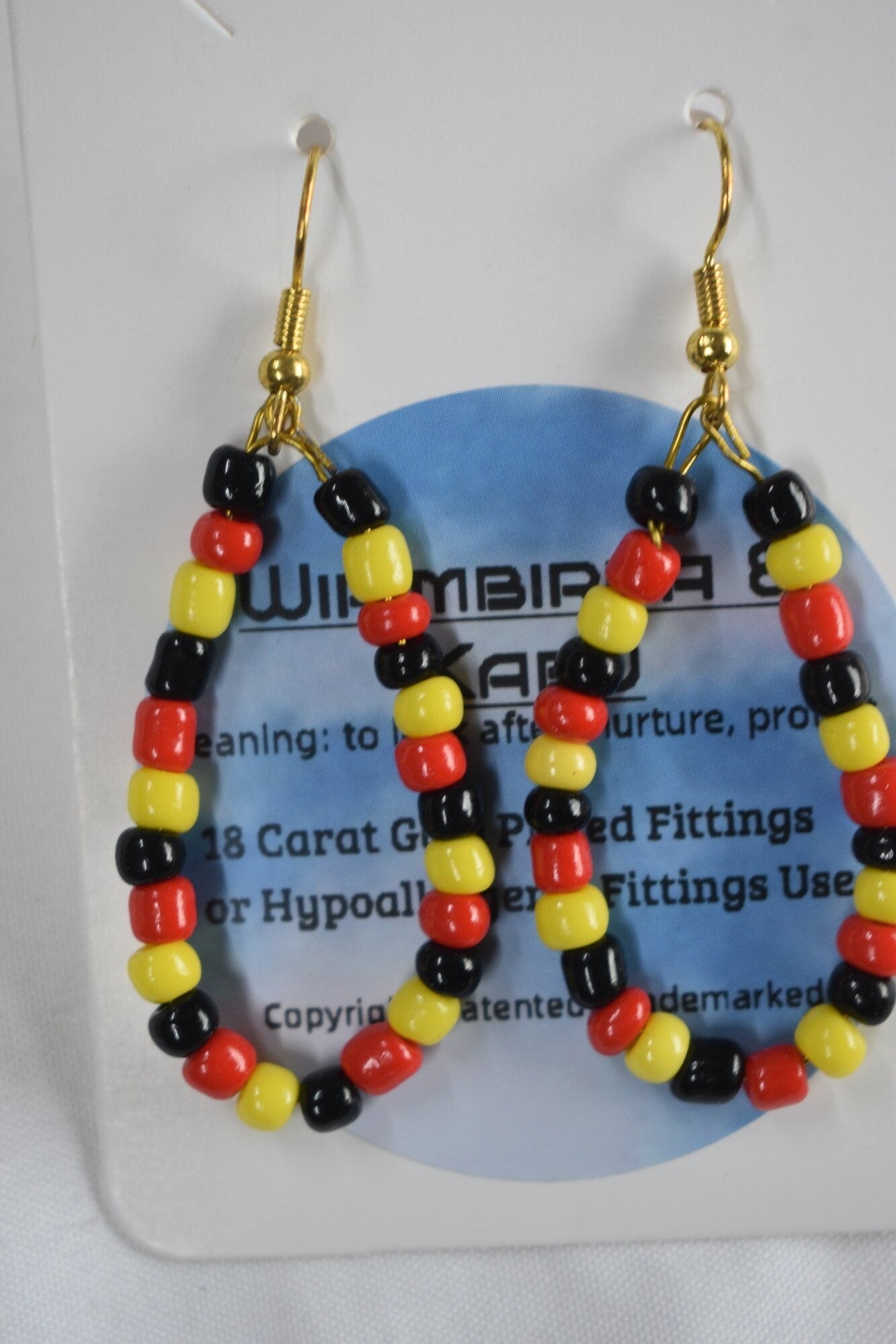 Loop Hoop Beaded Earrings - Red, Yellow & Black Seed Beads