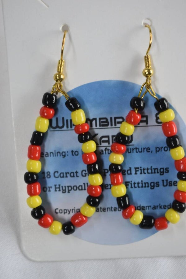 Loop Hoop Beaded Earrings - Red, Yellow & Black Seed Beads