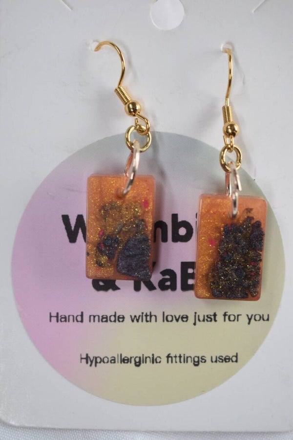 Small Rectangle Resin Earrings - Orange & Black