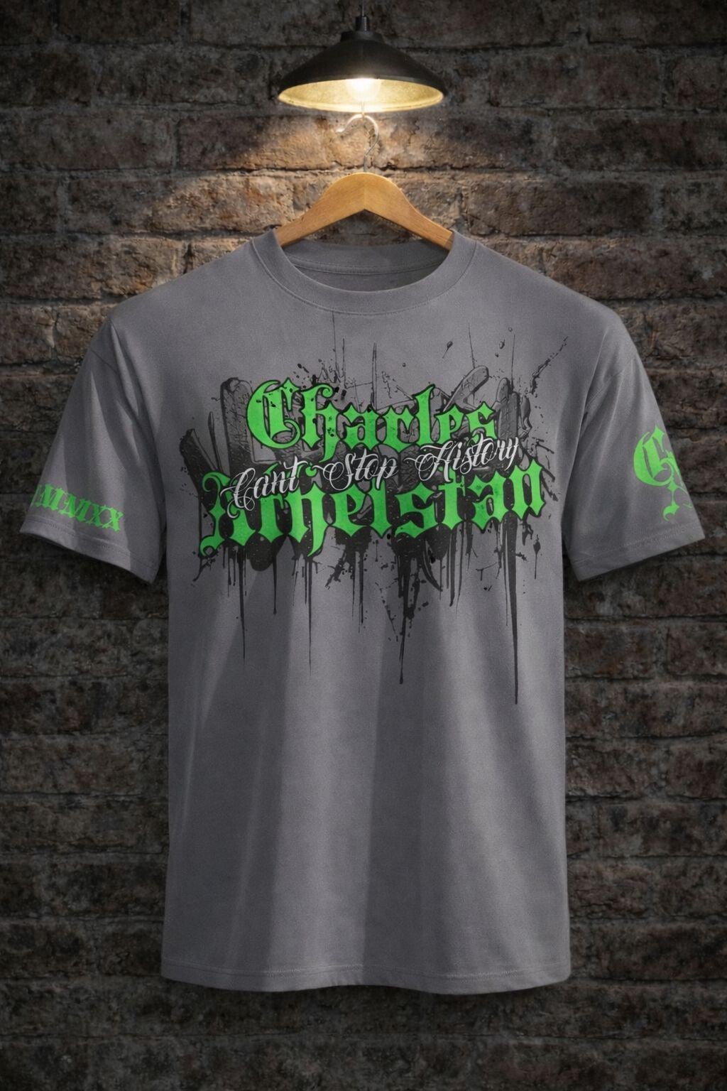 Premium Grey & Greendrip drip T-Shirt