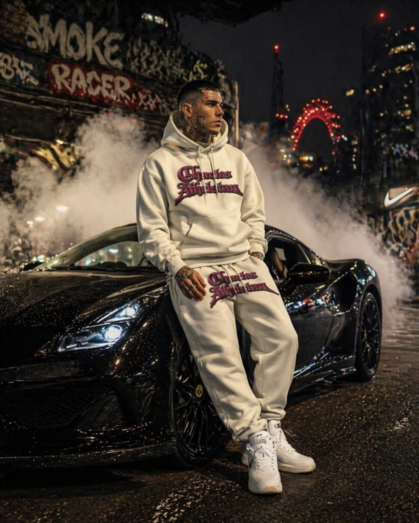 Men's Premium Ivory & Burgundy  Tracksuit