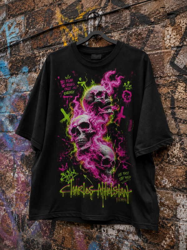 Unisex Oversize tee Black Vibrant Skull Tee