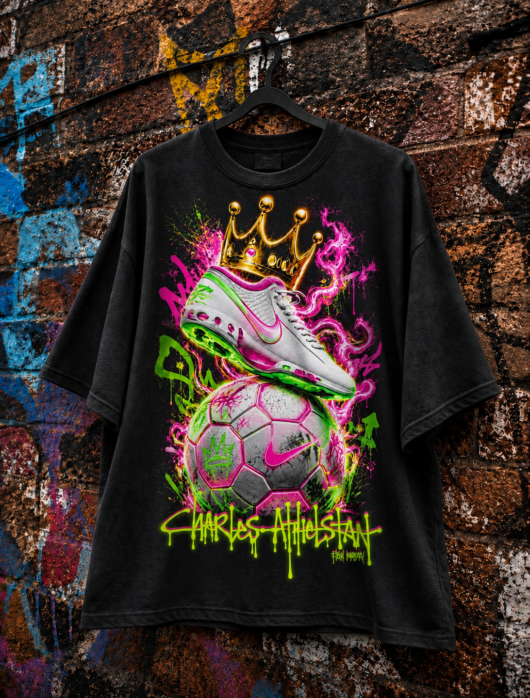 Kids Oversized Tee Black Vibrant Football Kings Tee