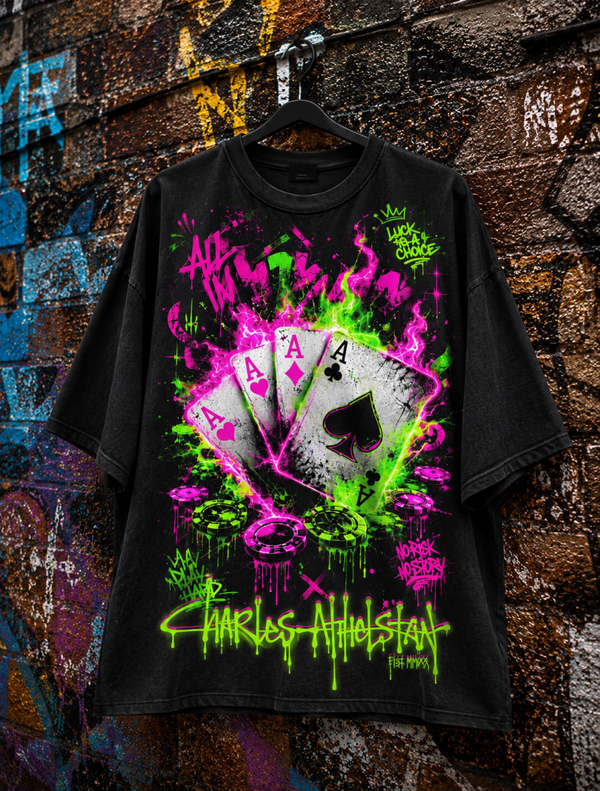 Kids Oversized Tee Black Vibrant Cards Tee