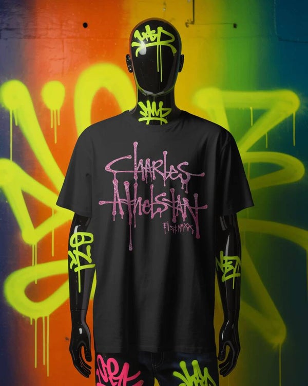 Kids Oversized Tee Black & Pink Foil