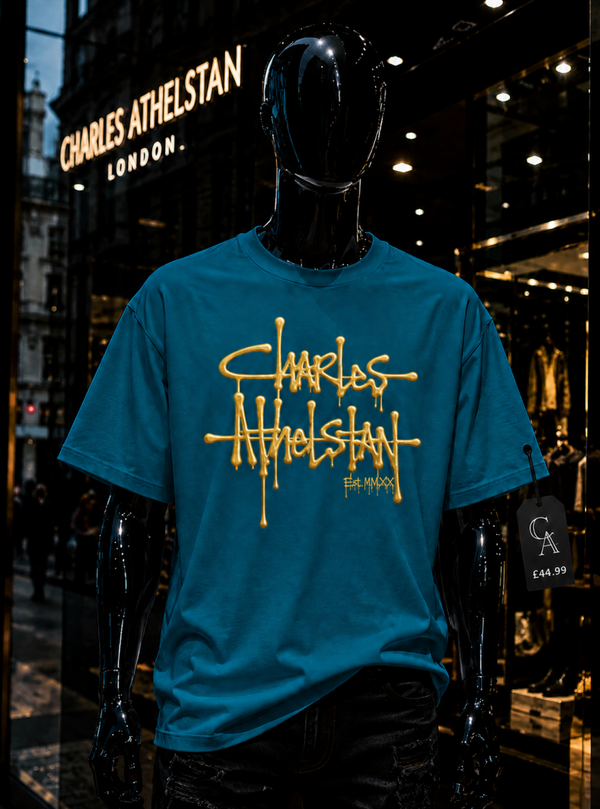 Unisex Oversize tee Peacock Green & Gold Foil