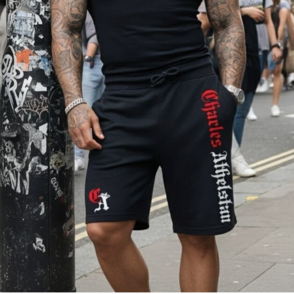 .Men's Black Two Tone Red/White Shorts.