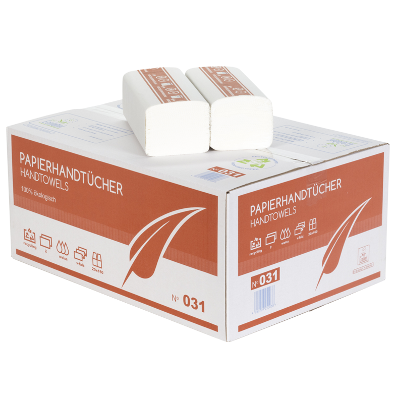 Papierhandtücher 2 lagig weiß recycling ZZ Faltung 25x21cm