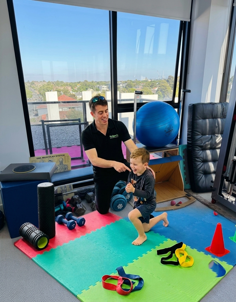 Josh providing specialised motor skill training and functional movement therapy at Yodgee's Health studio in Carnegie